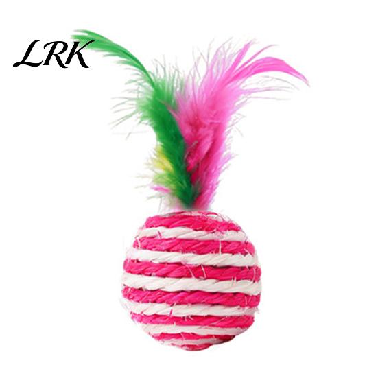 Claw Grinding Toy Cat Sisal Ball, with Feathers, Wear-Resistant Catnip Balls Sound Colorful Feather Toy, Boredom Relief Pet Play for Indoor