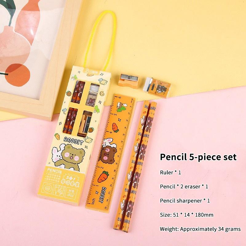 5/6Pcs Cartoon Stationery Set With Pencil Ruler Eraser Sharpener Notebook For Kids Students Back To School Daily Study Gifts