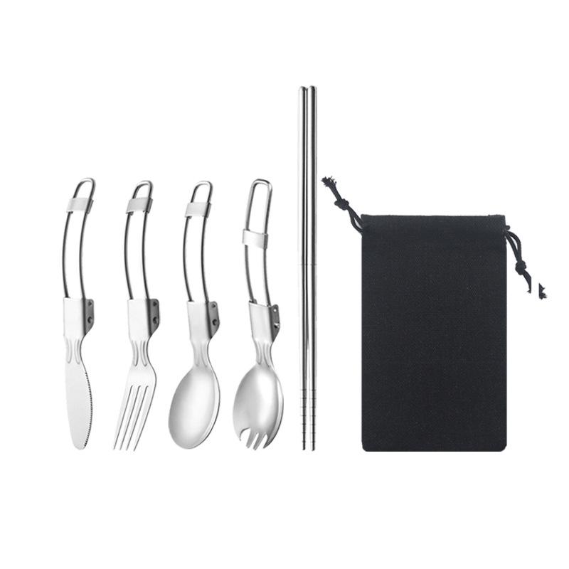 304 Stainless Steel Multifunctional Folding Cutlery Set with Knife, Fork, Spoon, and Detachable Chopsticks for Outdoor Use.