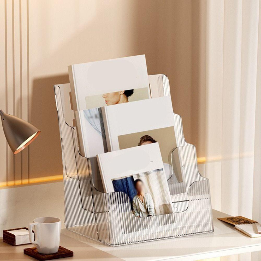 Clear Brochure Display Holder 3 Tiers Desktop Book Stand Pamphlet Flyer Organizer  Study Room