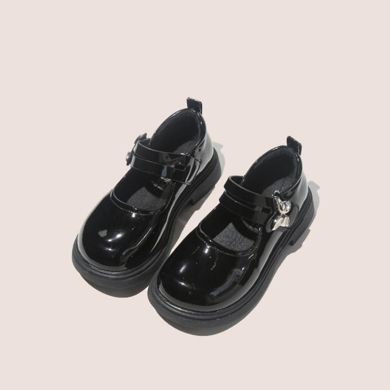 Kids Leather Shoe Glossy PU Black Shoes for Girls New School Versatile Children's Causal Princess Thick Bottom Mary Jane Shoes