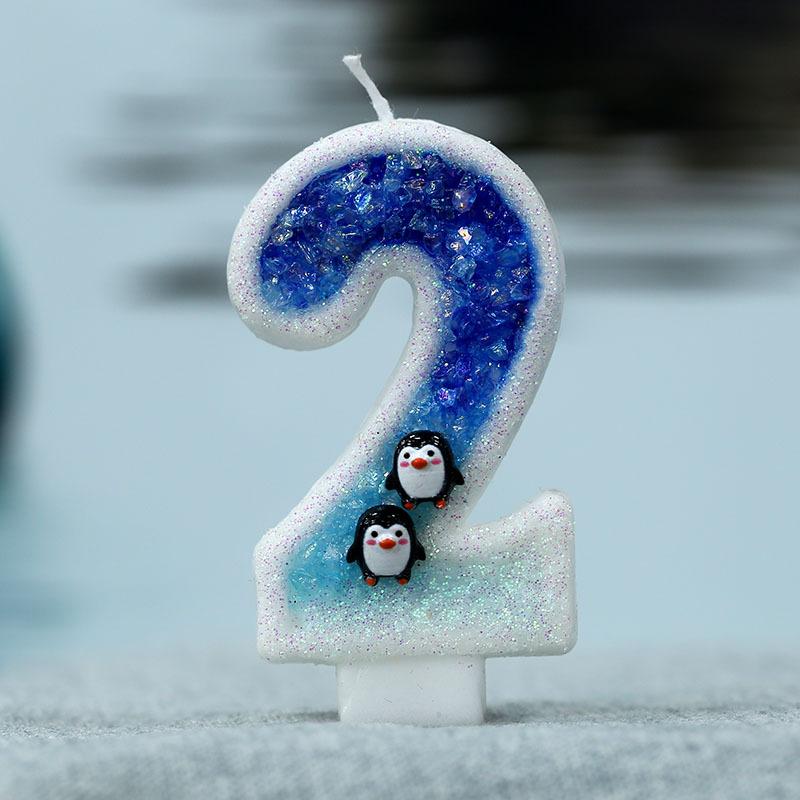 Y Girl's 3D Birthday Candles with Penguin Antarctic Glacier Extended Big 0-9 Number Candle Party Wedding Children's Day Supplies
