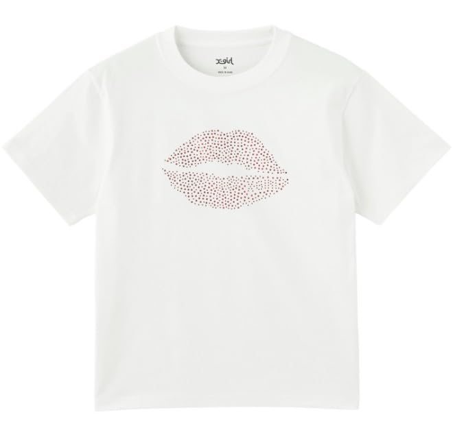 Casual RHINESTONE LIP TEE White X-girl S/S Women's
