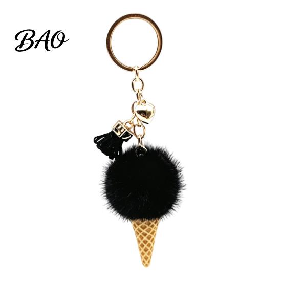 Decorative Key Chain Plush Ice Cream Keychain for Backpacks, Fluffy Cone Bag Charm Charm, Pendant with Metal Ring Purse Hanging Ornament