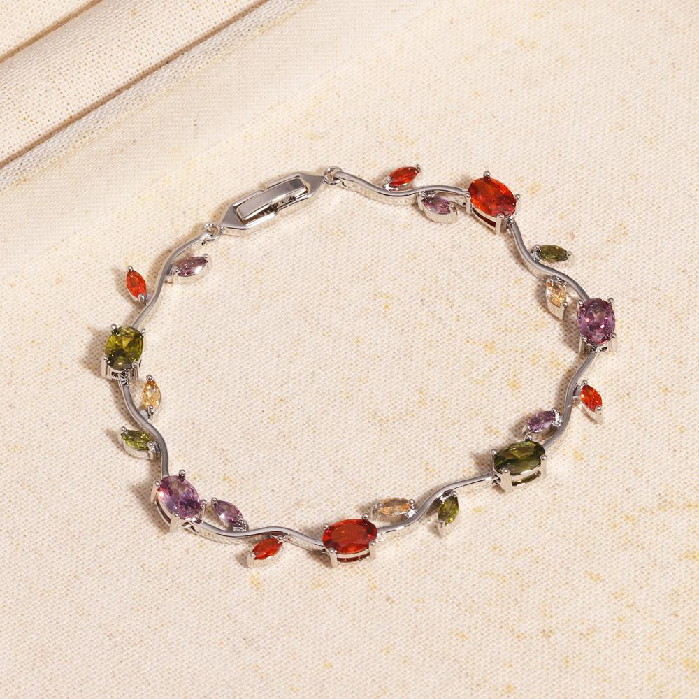 Colorful Trendy Charm Marquise Cut Cubic Zirconia Bracelets For Women CZ Leaf Bridal Wedding Party Jewelry Gift