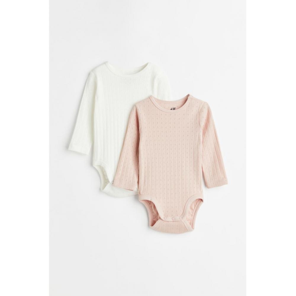 

Боди с длинными рукавами H&M, комплект из 2 предметов: пудрово-розовый/белый