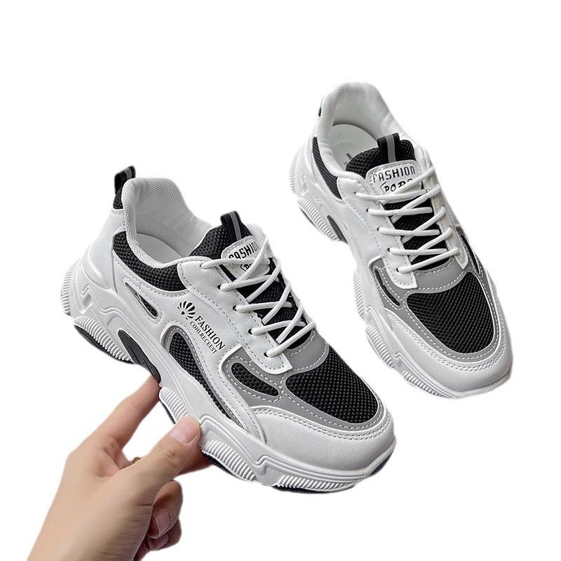 Dad Schuhe Damen Ins Trendy Vielseitig Mesh Atmungsaktiv Damen Schuhe Sommer Dad Schuhe Reflektierend Erhöhend Plateau Schuhe Schwarz und Weiß