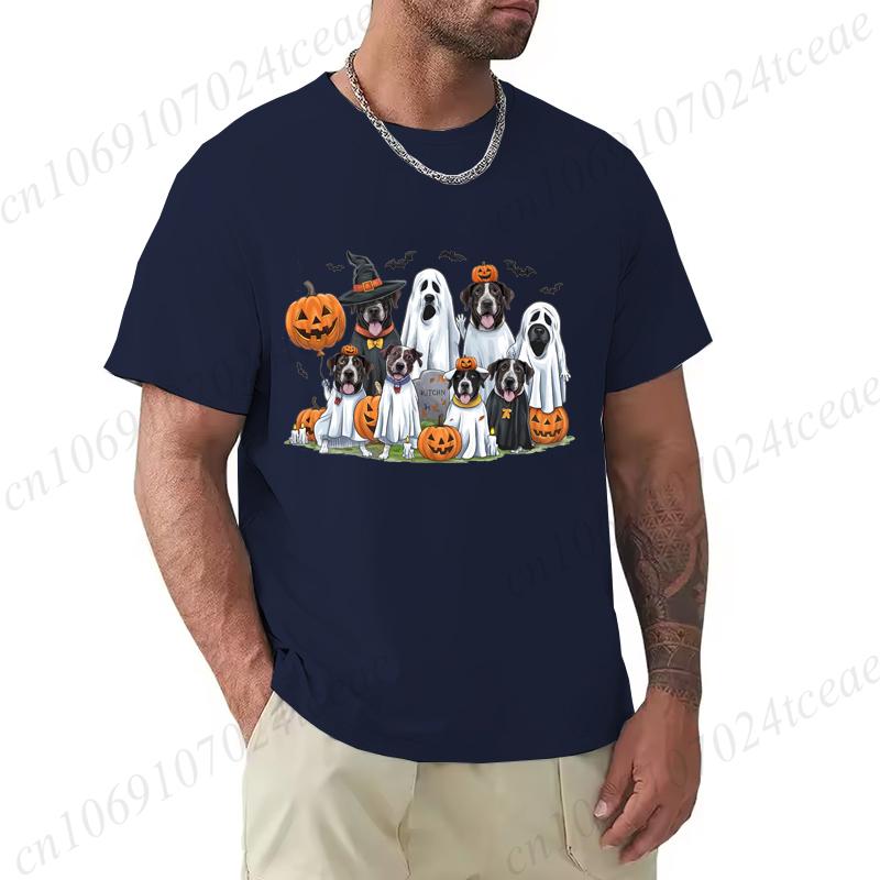 Halloween Spooky Ghost Dog Graphic T-Shirt Men Women Graphic T-Shirt Casual Short Sleeves Tops Spooky Season Print Clothing