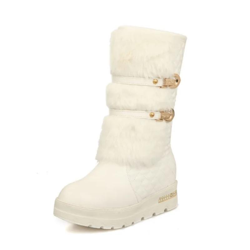 Waterproof Winter Shoes Women Platform Snow Boots Warm Fur Plush Casual Wedge Mid-Calf Boots Girls Black White Shoes Ladies33-43