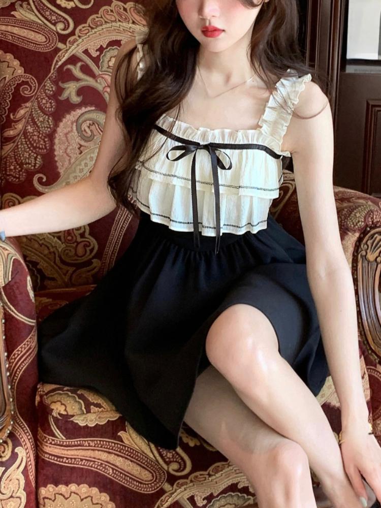 

Летнее платье Лолиты Kawaii, женское лоскутное винтажное милое мини-платье с оборками, женское корейское модное платье на шнуровке, новинка 2023 года