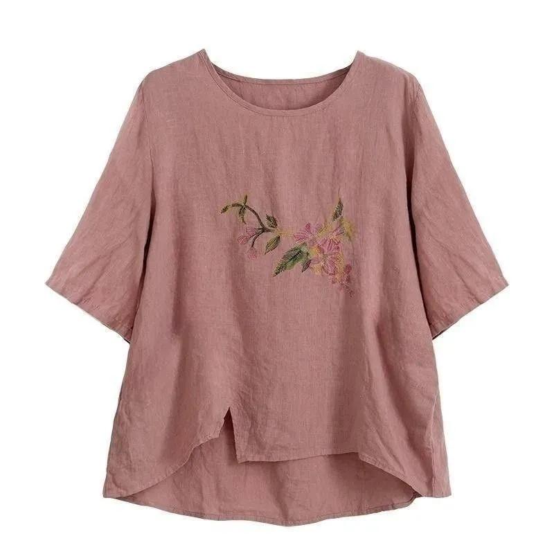 Women's Summer Artistic Loose Chinese Ethnic Style T-shirt Thin Embroidered Comfortable Top