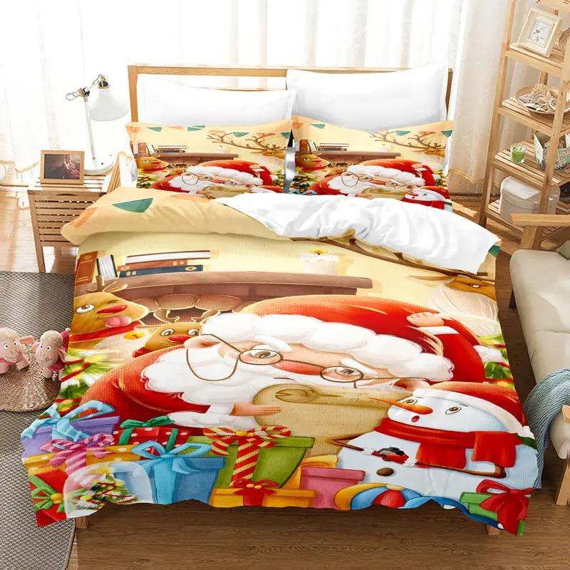 Merry Chrismas Santa Bedding Set Boys Girls Twin Queen Size Duvet Cover Pillowcase Bed Kids Adult Fashion Home Textileextile