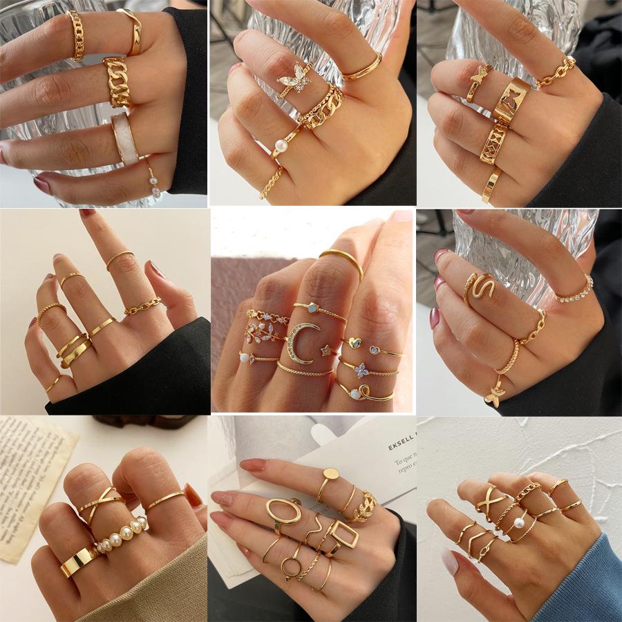 22-Piece Women's Ring Set: Star, Moon, Butterfly, Geometric, Heart Designs