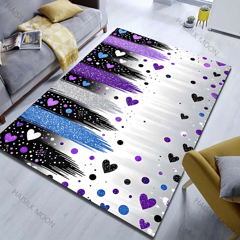 Fashionable Heart-shaped Watercolor Print Carpet for Living Room Bedroom Sofa Doormat Decor Sofa Table Area Rug Non-slip Mat