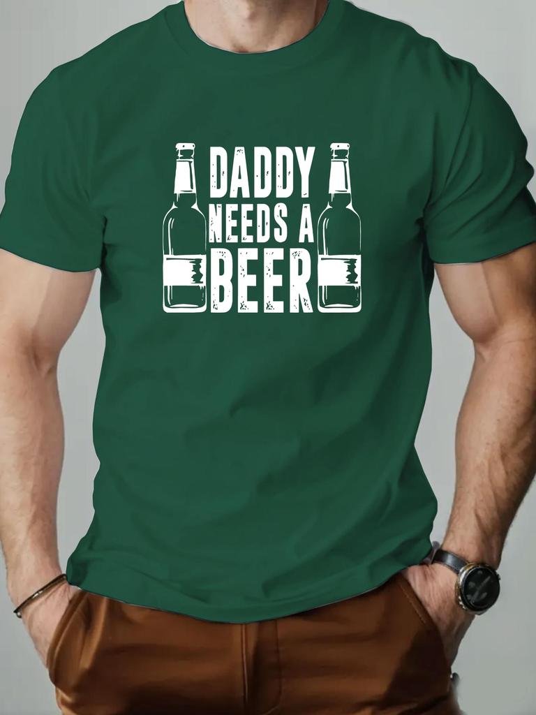 Herren T-Shirt DADDY NEEDS A BEER Lustiger Aufdruck 100% Baumwolle Lässig Streetwear Rundhals T-Shirt 2025 Sommermode Atmungsaktives Oberteil