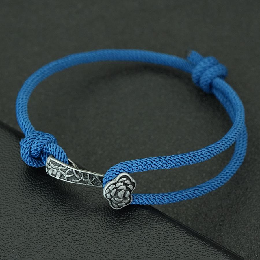 Ethnic Style Good Luck Bracelet Handwoven Rope With Retro Silver Color Flower Clasp Adjustable Protection Bangle For Women Men