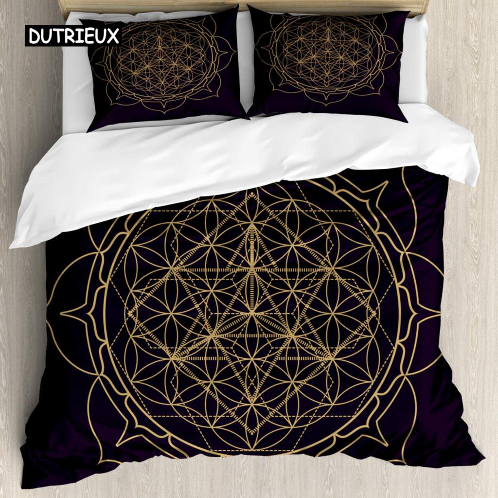 

Flower of Life Bedspread Cover Package Dark Blue Queen Size Size with Stars Geometry Print Pattern Bed Ensemble 2/3pcs Quilt Cover for Kids Teen Adult EU single(135x200cm)