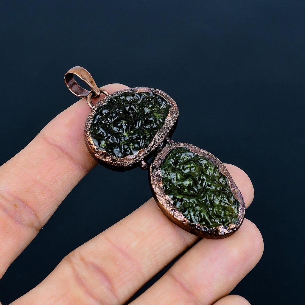 Moldavit Anhänger, Kupfer Galvanisch geformter Schmuck, Edelstein Anhänger, Geschenk für Sie Handgemachter Zarter Schmuck