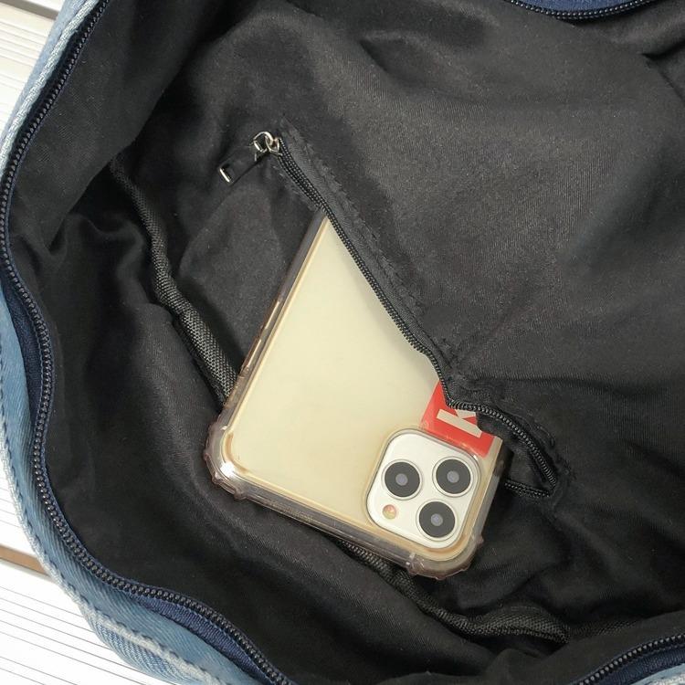 Solid Color Retro Denim Backpack Simple Women'S Backpack Outdoor Travel Bag Student Schoolbag