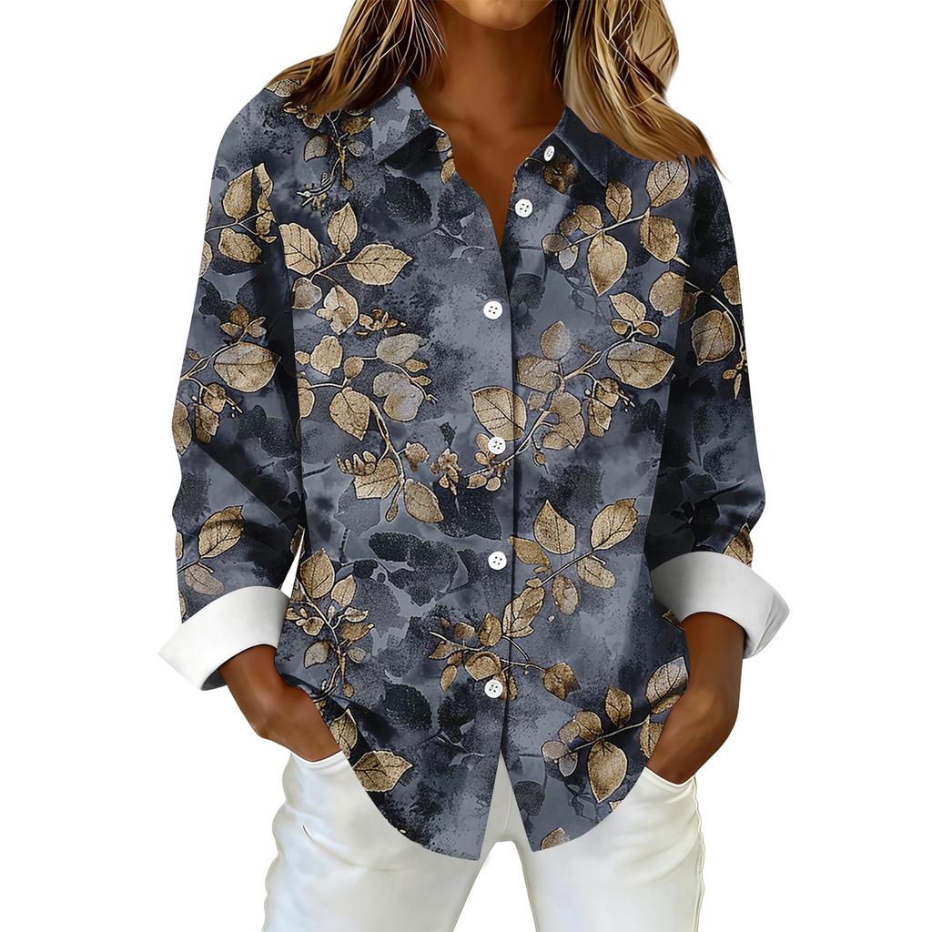 Women's Fashionable Casual Printed Long-Sleeved Button-Up Shirt