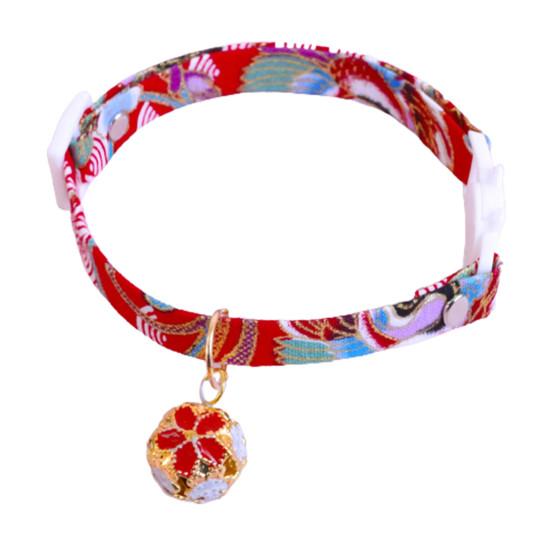 Coleira para animais de estimação estilo japonês, vestimenta ajustável, coleira para cães e gatos, com sino