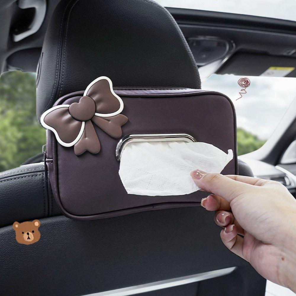 Zipper Car Tissue Box PU Leather Car Seat Back Organizer Fashion Car Napkin Holder Sun Visor