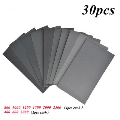 30 pièces Papier de verre pour voiture 400 600 3000 800 1000 1200 1500 2500 Grain Papier de verre Humide Sec Métal Verre Céramique Ponçage Polissage Papier