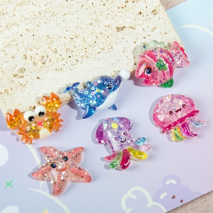 Pack Of 2/6 Sea Creature Resin Figurines Ornament for Craft Picture Frames Phone Case Scrapbooking and Hair Accessories
