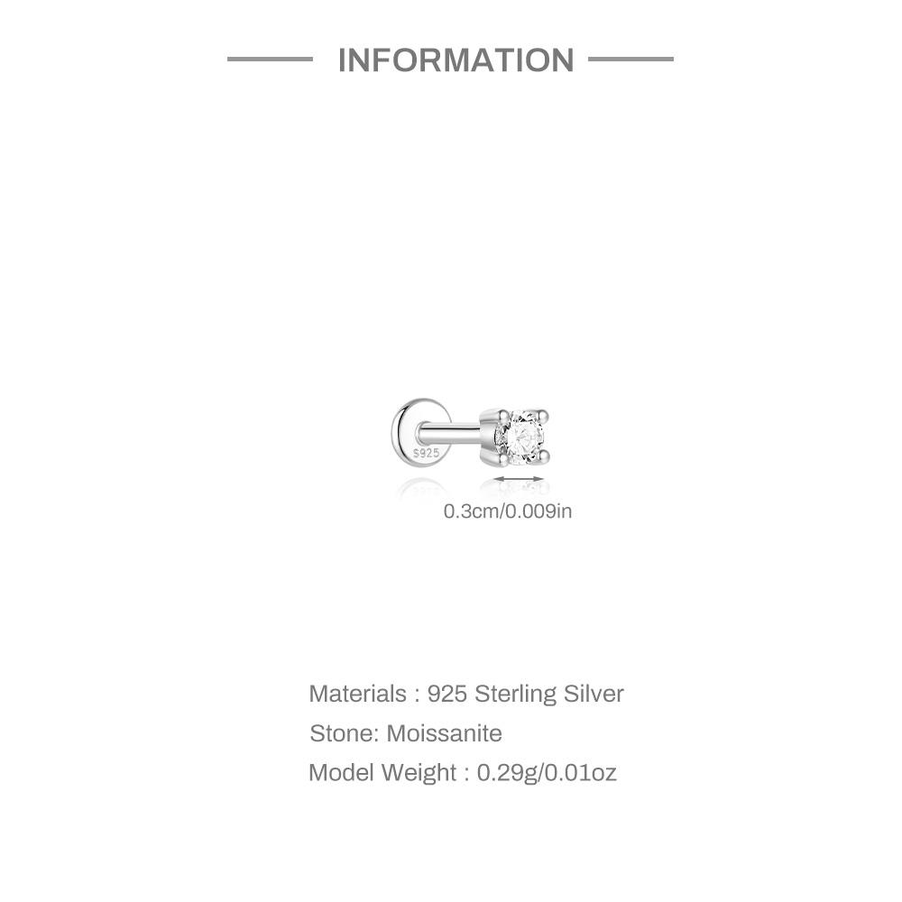 AIDE 925 Silver 1PC Mini Moissanite Four-Claw Screw Stud Earrings Casual Design DIY INS Ear Studs For Lady Jewelry