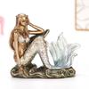 Resin Mermaid Figure Rhinestone Sea Maiden Girl Miniature Fairy Tale Character Ornament Room Decor Handcraft Gift for Girlfriend