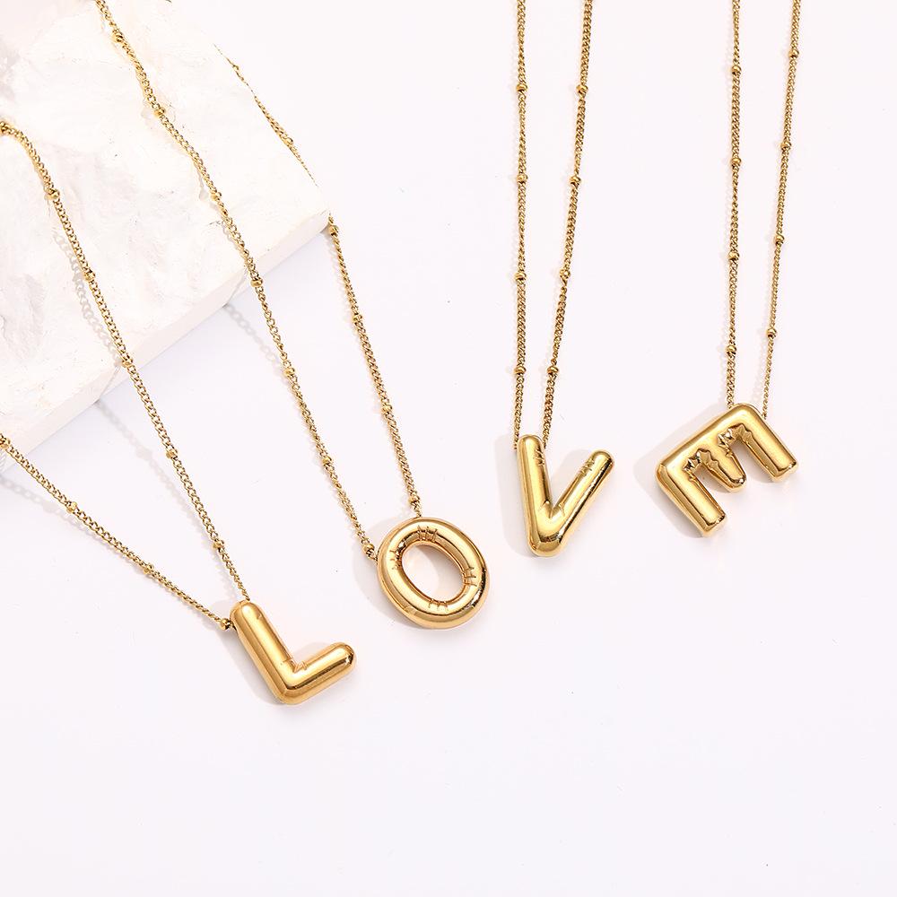 Stainless Steel 18K Gold Plated Alphabet Pendant Necklace