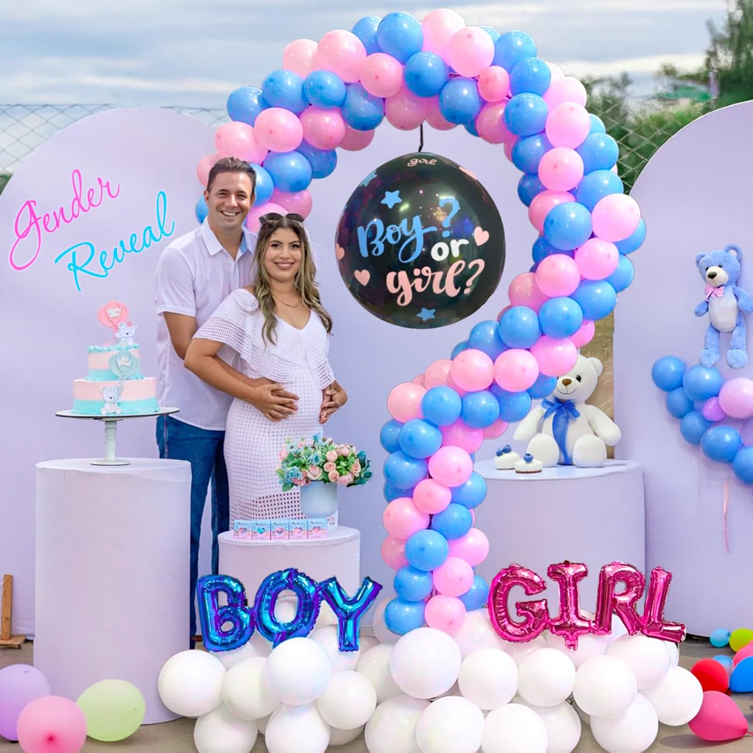 AerWo Upgraded 6FT Gender Reveal Balloon Arch Stand, DIY Question Mark Balloon Stand with Base, Adjustable Circle Heart Half-Arch Shape for Baby
