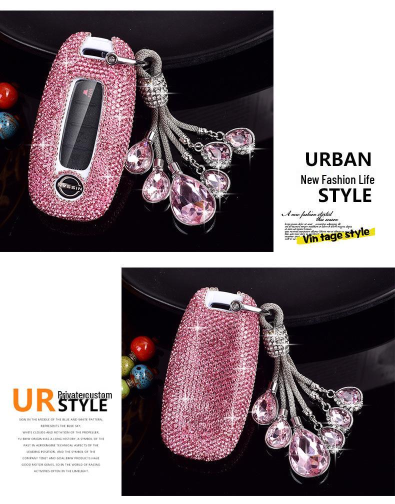 Women's Diamond Car Key Cover for Nissan 14th Gen Sylphy, Qashqai, Teana, X-Trail, Tiida, Murano, Terra