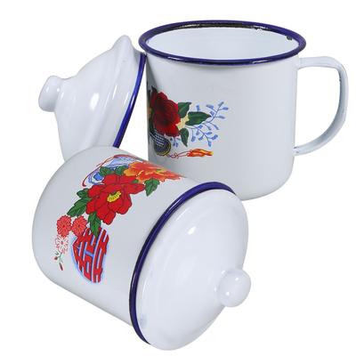 Enamel Cup Vintage Coffee Mugs Household Teacup Portable Milk Water Party Retro Design Anti Slip Handle Healthy