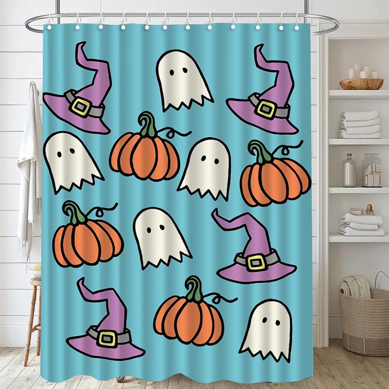 

Pumpkin Ghost Washable Dirt-Resistant Shower Curtain Shower Head Waterproof Polyester Bath Curtain For Home Decor Accessories W60H190(CM)-1 Pcs