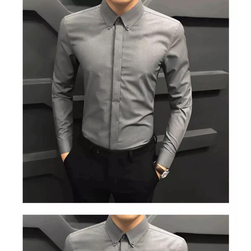 Comfortable Turn-down Collar Four Seasons Handsome Office Solid Thin Business Casual Fashion Men's Clothing Button Shirts