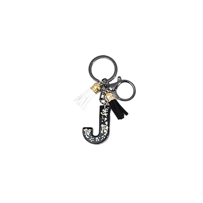

Black Initials A-Z Keychain Glitter Star Sequins Resin Letters Keyring With Tassel For Women Bag Ornaments Charm Car Key Holder J