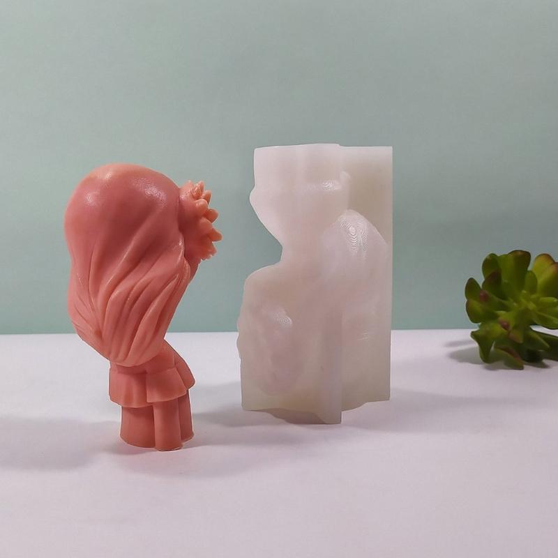 Silicone Candle Mold for Girls Flower Girl Scented Candle Mold Gypsum Aromatherapys Figurine Resin Molds Home Ornament