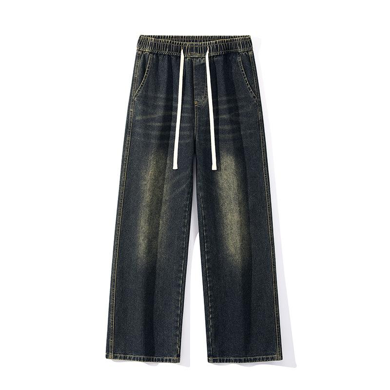 

Американские ретро выстиранные джинсы мужские в гонконгском стиле свободные прямые драпирующиеся широкие штанины 3XL