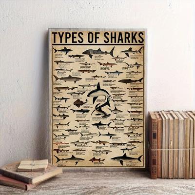 1 pièce Affiche sur toile, Art vintage, Type de requin Peinture sur toile, Cadeau idéal pour chambre à coucher salon couloir, Art mural, Décoration murale, Non encadré