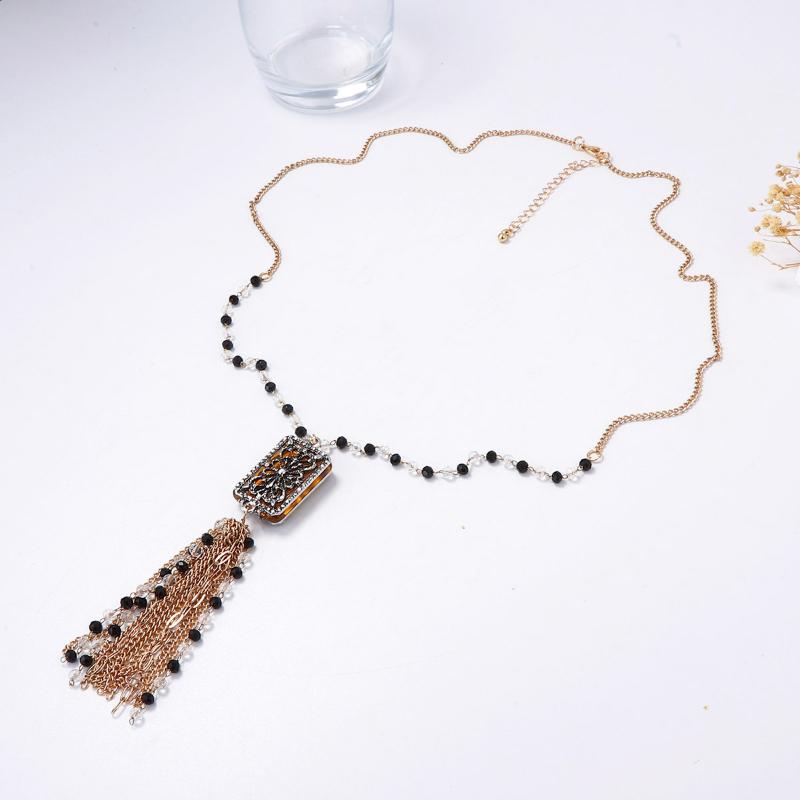 Fashion Alloy Handmade Bead Necklace With Tassel Pendant Exaggerated Personality High Quality Vintage Jewelry Accessory Gift
