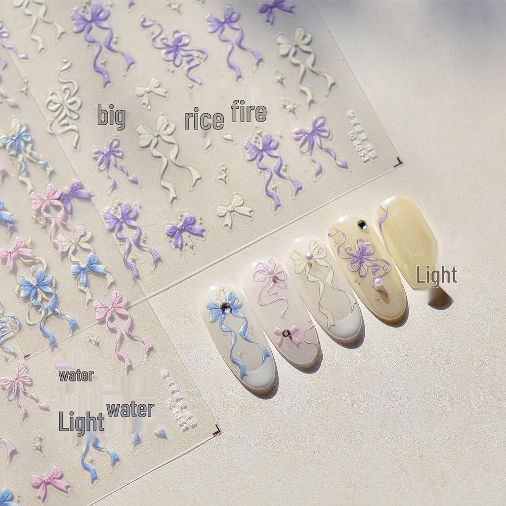 Tomoni Durable & Adorable Japanese Children's Nail Stickers: Flowing Bow Design