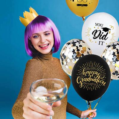40 Stück 2025 Abschlussballons 12 Zoll Schwarz Gold Glückwunsch Grad Ballons mit Bändern für Abschlussfeier Dekoration Klasse von 2025