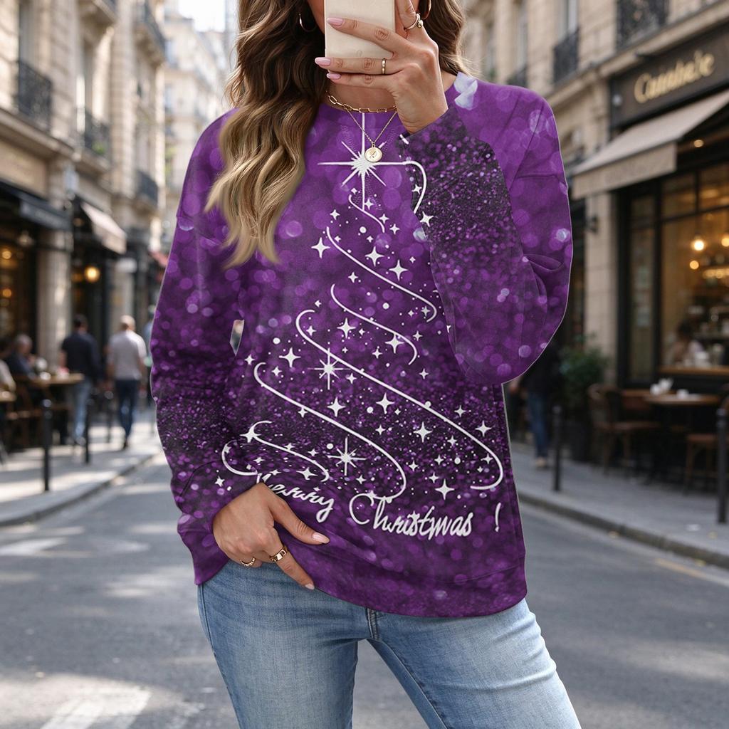 Women's Casual Polka Dot Christmas Print Top for Fall and Winter, Versatile Blouse