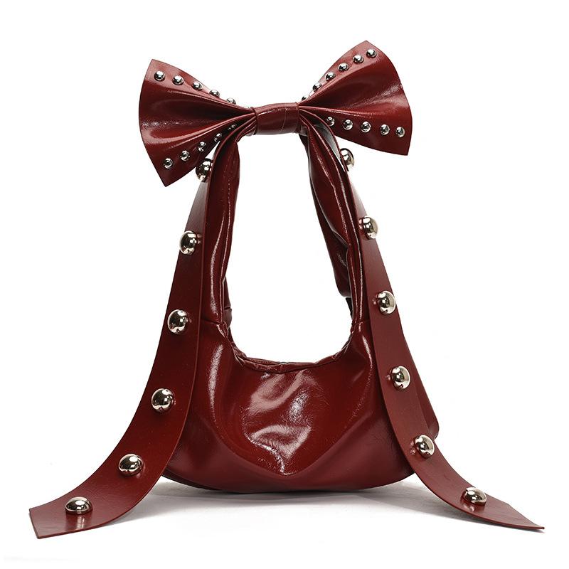 Fashion Spice Girl Trend Rivet Locomotive Bag Sweet Cool Niche Design Bow Personalized Shoulder Bag