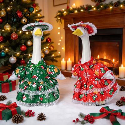 Weather Resistant Polyester Costume 1 Set Christmas Porch Goose Outfit, Festive Dress with Hat, Winter Garden Statue Clothes Fall Holiday for 23 Inch