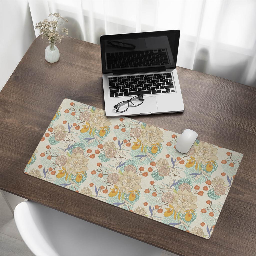 Protective Vinyl Pad for Businesses and Offices, Floral Retro Pattern, 90x45 cm