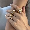 Geometric Zircon Open Rings For Women Gold Pvd Plated Stainless Steel Rings Jewelry Rhinestone Crystal Ring Shiny Zircon