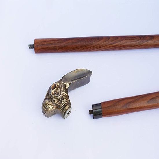 Brass Rabbit Shape Designer Head Handle Style Walking Stick Cane Red Wood Two Fold Unique Handle Cane Gift