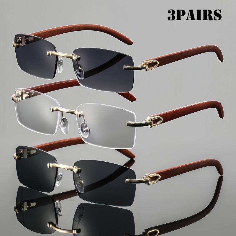

3 шт. Мужские металлические квадратные безободковые ретро элегантные высококлассные легкие роскошные повседневные универсальные модные очки